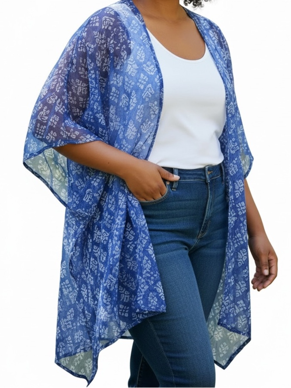 RAJ SHEER KIMONO BLUE COVERUP ONE SIZE FITS MOST